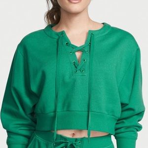 2 PIECE VICTORIAS SECRET SMALL GREEN LONG SLEEVE SWEATER AND HIGH RISE SWEATPANT